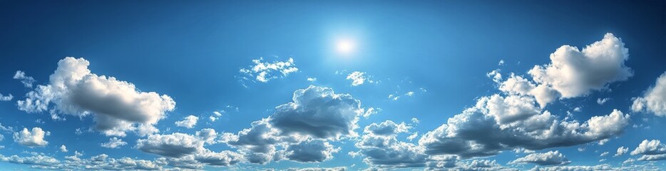 Poster - Beautiful cloud formations under a bright blue sky during midday showcasing varying shapes and sizes of clouds