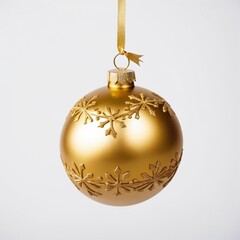 Wall Mural - Christmas ball gold ornament on white background