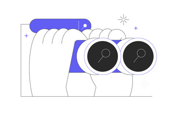 Wall Mural - hands holding binocular. browsing online information, surfing internet with binocular. search bars. 