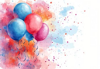 Poster - Celebration backdrop featuring colorful balloons, confetti, and a soft gradient background for festive occasions