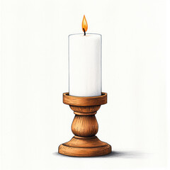 Wall Mural - beautiful candle with wooden holder, glowing softly in serene setting