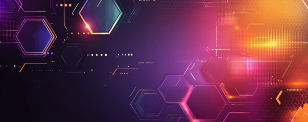 Canvas Print - abstract futuristic background with glowing hexagons and vibrant color gradients