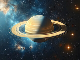 Wall Mural - saturn framed by a distant galaxy, celestial rings sparkling in the coldness of space saturn space c