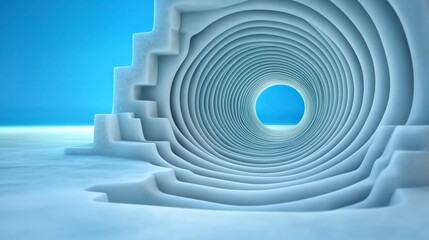 Abstract 3D White Circular Tunnel  Modern Architecture  Light Gray  Wave Background  Desig