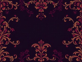 Wall Mural - Luxurious royal floral wallpaper with intricate gold and burgundy floral patterns on a deep blue background, royal, ornate