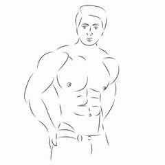 Canvas Print - One continuous single drawing line art flat doodle fit, male, strong, body, fitness. Isolated image hand draw contour on a white background
