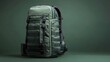 © Meffl - A green backpack with a black strap sits on a green background