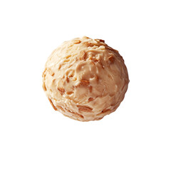 Wall Mural - Extreme front view of a hyperrealistic single ball of almond joy ice cream levitating in mid-air isolated on a white transparent background