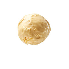 Wall Mural - Extreme front view of a hyperrealistic single ball of candied ginger ice cream levitating in mid-air isolated on a white transparent background