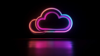 Canvas Print - neon cloud icon glowing in dark.