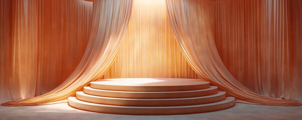 Wall Mural - luxurious podium draped in warm fabric for elegant product display