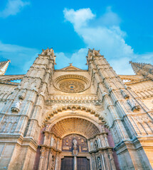 Sticker - The imposing facade of the gothic cathedral (la seu) of Palma de Mallorca, Balearic Islands, Spain