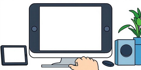 Wall Mural - Vector illustration of a sleek laptop with open screen isolated on white background, work, electronic