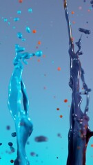 Poster - Super Slow Motion of Flying Colored Splashes, Isolated on Colored Background. Filmed on High Speed Cinema Camera, 1000fps. Camera in Motion. Vertical Aspect Ratio.