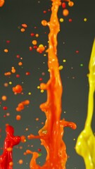 Poster - Super Slow Motion of Flying Colored Splashes, Isolated on Black Background. Filmed on High Speed Cinema Camera, 1000fps. Vertical Aspect Ratio.