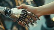 © OLEKSANDR - Handshake of robot and human, AI, Machine learning, AI adoption for working to Assistant of business, Data digital Transformation, Science and artificial intelligence technology for futuristic