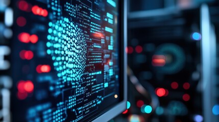 Digital Data Visualization on Computer Screen with Network Connections