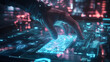 © Andsx - Futuristic Interface: A Cyberpunk Hand Interacts with a Holographic Keyboard