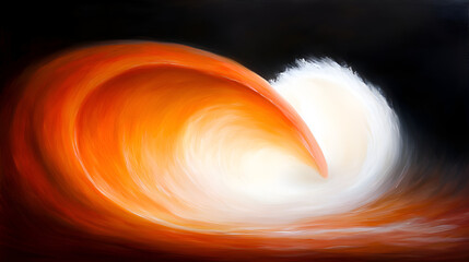 Wall Mural - an abstract depiction of a wave, blending orange and white tones against a dark background, evoking 