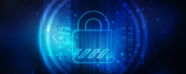2d illustration Safety concept: Closed Padlock on digital background
