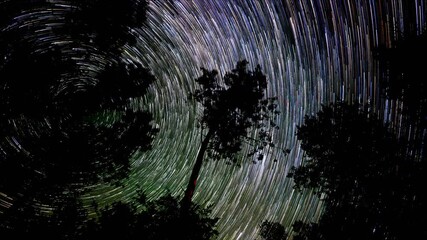 Wall Mural - time lapse with a comet effect looking up at the night sky filled with colorful stars as they move a