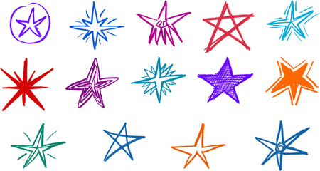 Wall Mural - Star Drawings Crayon Chalk Style Vector Set