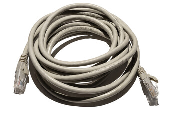 bunch of utp cable isolated on white. patch cord with ethernet connector