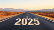 © JCreative - 2025 Road concept. Straight highway leading towards glowing sunrise in 2025