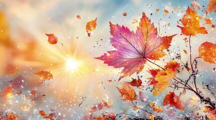 Wall Mural - Vibrant autumn leaves in sunlight.