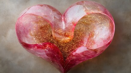 Sticker - Swirling pink and red waves forming a glowing abstract heart, surrounded by faint golden sparkles.