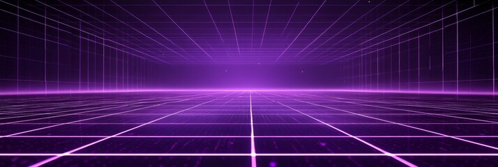 Purple Grid Digital Landscape - Futuristic, technology, grid, network, digital space; symbolizing innovation, connection, data, progress, and the future.