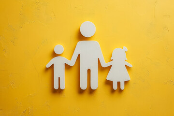 top view of wooden figure of mother with children, demographics concept, abstract