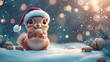 © Kenny Parker - A squirrel wearing a Santa hat holding a nut near a festive background