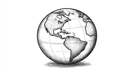 Wall Mural - World Globe Outline, Hand-Drawn Vector Illustration for Coloring Books and Educational Resources