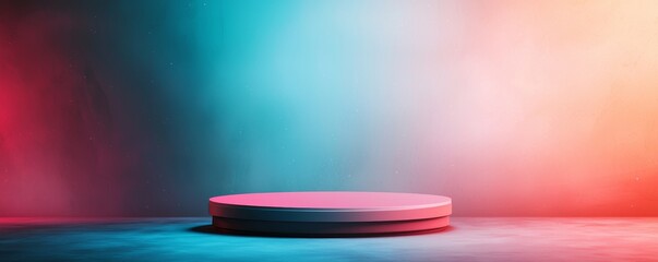 Wall Mural - A vibrant, illuminated stage with a circular platform against a colorful backdrop, creating a dramatic atmosphere perfect for presentations or performances.