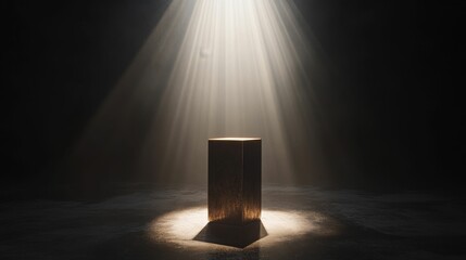 Poster - Dark room, light beam, square pedestal.