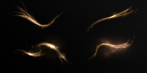 Leinwandbilder - Light bright golden glowing colorful curved line with magic light effect. Magic wand glow effect for game interface design and illustrations.