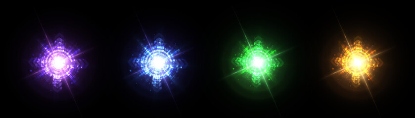 Fototapete - Abstract set of colorful light effects, shimmering bright futuristic shine of glare and reflections. For graphic design and game interfaces.