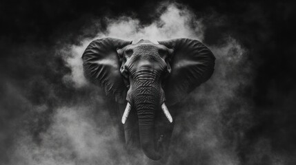 majestic elephant portrait in smoky black and white.