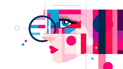 Fototapete - Creative abstract illustration of a woman's face featuring vibrant geometric shapes and bold colors