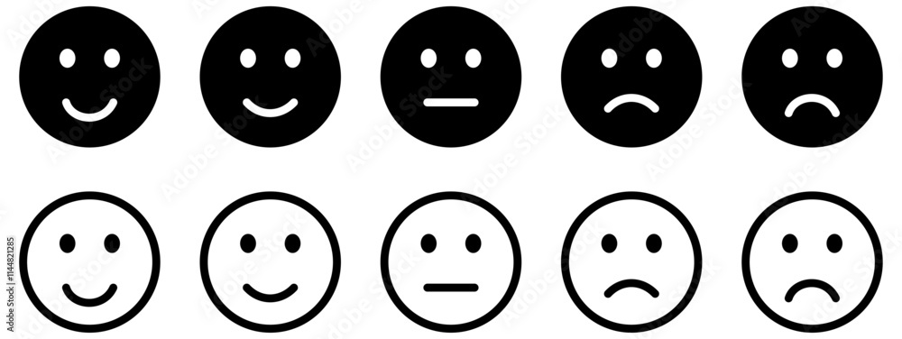 Feedback emoticons emojis. Smiley icon set , happy, neutral, sad, emoji ...