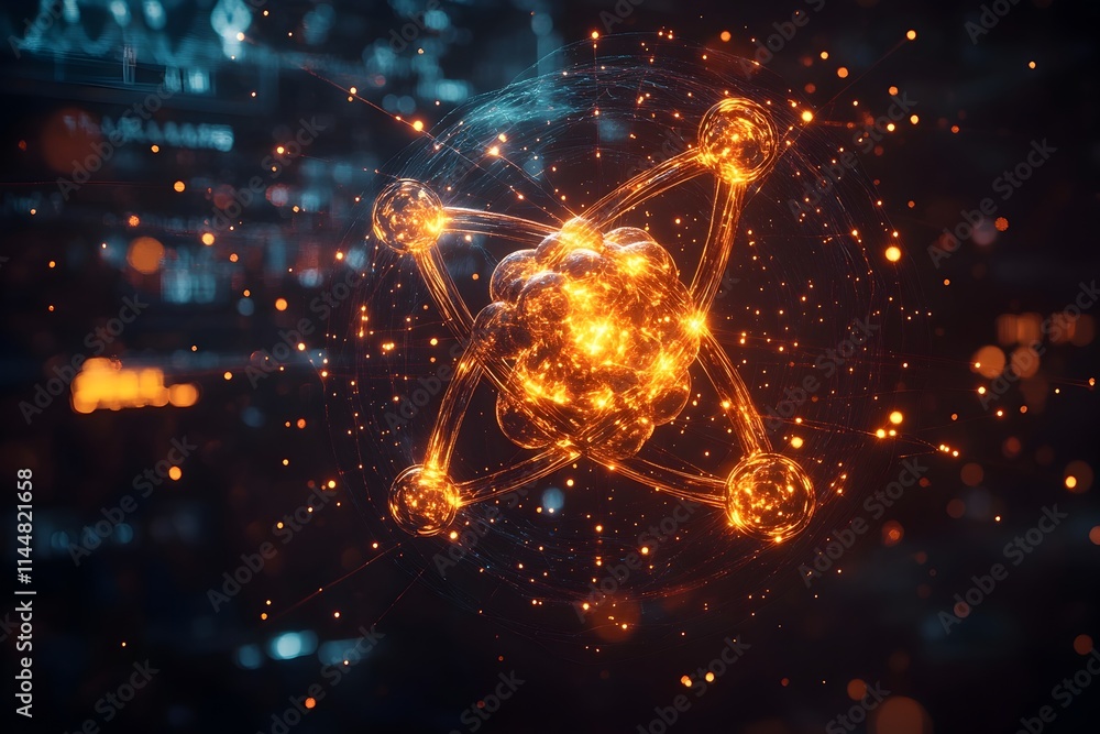 Detailed 3D representation of a technetium atom revealing its electron ...