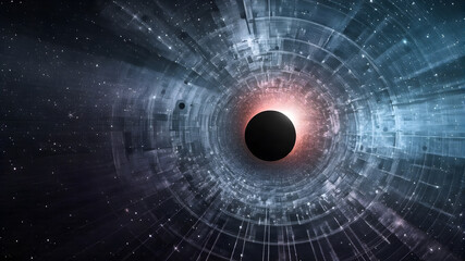 Wall Mural - black hole against starfield, artwork. multiverse travel, time, black hole, universe, dimension