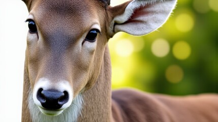 Sticker -  A close up of a deer's face with a green background