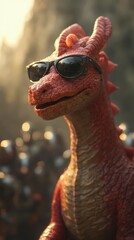 Canvas Print - A red dragon wearing sunglasses standing in front of a crowd