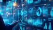 © BerkahStock - Person interacts with large interactive data dashboards.