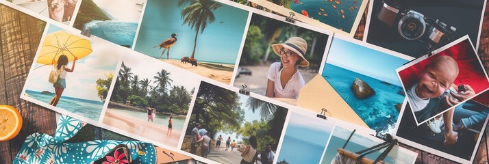 Poster - Creative collage showcasing tropical moments and joyful experiences in various locations throughout summer. Generative AI