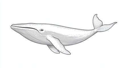 Wall Mural - Simple Line Art Whale Illustration for Coloring Books and Marine Life Designs, Vector.