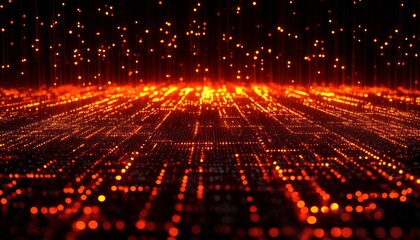 Abstract Glowing Digital Grid with Data Flow for Technology, Programming, and Financial Concepts