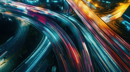 Wall Mural - Light trails on overpass at night.